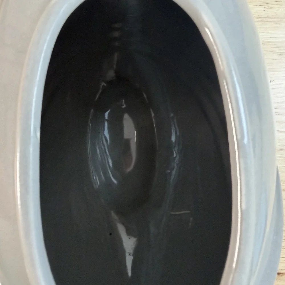 Vintage 1980's Art Deco Revival Gray Pleated Oval Ceramic Vase unmarked 6